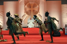 Pope was welcomed at Bata Stadium with joyful music and dancing - Image Vatican Media