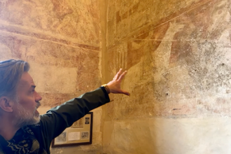 Justin with the frescoes of St George