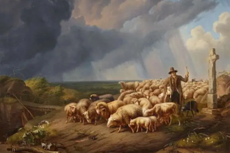 Flock of Sheep overtaken by a Storm,   by Eugène Joseph Verboeckhoven,  1870 © Lempertz Cologne, sold 16 November 2024