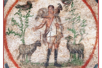 The Good Shepherd,  Cubiculum of the Donna Velata,  Ceiling fresco,   Roman Early Christian, 3C