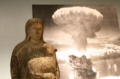Statue of St Agnes from ruins of Nagasaki Cathedral after the bomb - displayed at UN Headquarters. Photo: Marcelo Schneider/WCC