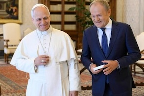 Pope Leo XIV with Polish Prime Minister Donald Tusk at the Vatican this morning