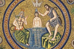 Baptism of Christ. Mosaic in Arian Baptistry. Ravenna, Italy