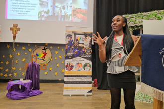 In her address, Latoya Likambi encouraged Year 12 students at St John Plessington Catholic College to think boldly about their futures.