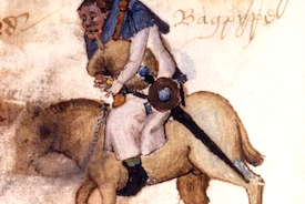 Chaucer''s Canterbury Tales: The Miller Robin with Bagpipe. Public Domain