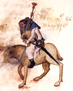 Chaucer''s Canterbury Tales: The Miller Robin with Bagpipe. Public Domain