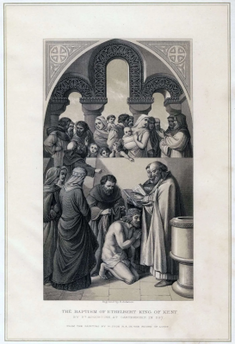Baptism of Æthelberht, King of Kent, by St Augustine of Canterbury, 597,  engraving based on painting by William Dyce RA by R Anderson, 1870  © Alamy
