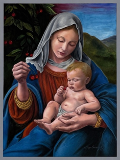 Madonna of the Cherries by leading pavement artist Mariangela Cappa