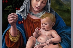 Madonna of the Cherries by leading pavement artist Mariangela Cappa