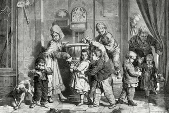Holy water distribution on Holy Saturday morning, Published by La Ilustración Española y Americana, Photogravure on paper. 5 April 1876  © Alamy