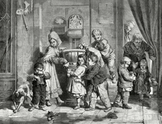 Holy water distribution on Holy Saturday morning, Published by La Ilustración Española y Americana, Photogravure on paper. 5 April 1876  © Alamy