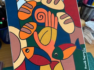 Artist Harold Segura, a WV Regional Director of Faith & Development, provided this picture showing open hands holding loaves & fish - not hoarding, not scarcity, but gift & possibility