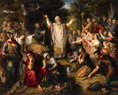 Saint Boniface Felling Donar's Oak, by Johann Michael Wittmer,  1860  © Sold Lempertz Cologne, 15 November 2014, Lot 1540, sold €34,000