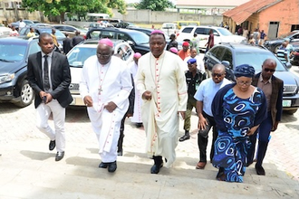 Bishop Jude Arogundade entering St Francis Xavier Church shortly after the 2022 massacre. Image © Diocese of Ondo