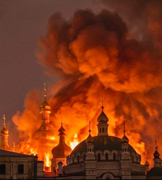 The historic Dormition Cathedral in Kyiv, was engulfed in smoke and flames last night