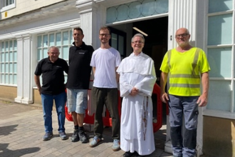 Fr John with Rich and the Interiorbuild crew