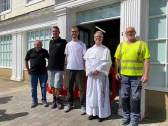 Fr John with Rich and the Interiorbuild crew