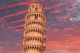 Leaning Tower of Pisa, Construction started in 1173, Architect Bonanno Pisano or Diotisalvi, Height 55.86 m , Width of walls at the base 2.44 m