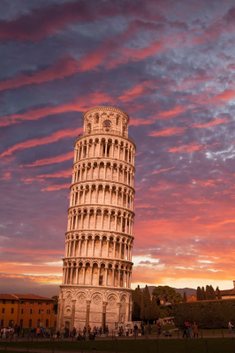 Leaning Tower of Pisa, Construction started in 1173, Architect Bonanno Pisano or Diotisalvi, Height 55.86 m , Width of walls at the base 2.44 m