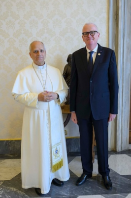 Ambassador Trott during his final official visit with Pope Leo