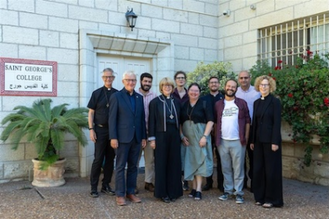 Archbishop Sarah Mullally with members of Rabbis For Human Rights and Sabeel, at St George's College in Jerusalem. Image: RHR