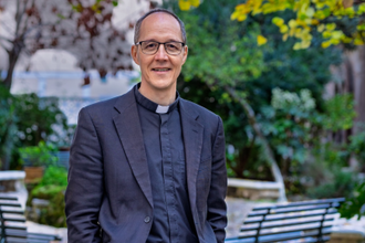 Bishop-elect Stephen Wang in the garden of the Venerable English College, Rome
