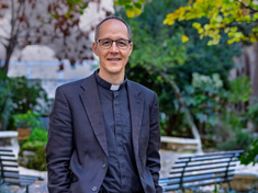 Bishop-elect Stephen Wang in the garden of the Venerable English College, Rome