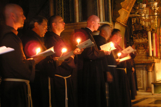 Catholic friars during procession in Holy Sepulchre, Jerusalem, 2006 by Abraham Sobkowski OFM