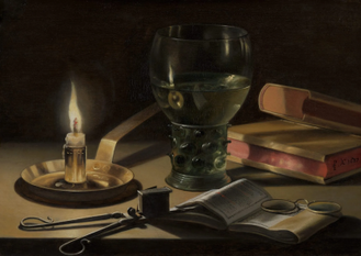 Still Life with Lighted Candle, painted by Pieter Claesz, 1627, Oil on panel © Mauritshuis, The Hague, Netherlands.