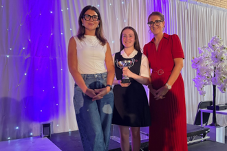 l-r: Kirsty Doyle, head girl Teigan, and deputy headteacher Mrs Clare Roberts at the ceremony