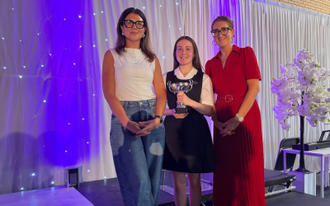 l-r: Kirsty Doyle, head girl Teigan, and deputy headteacher Mrs Clare Roberts at the ceremony