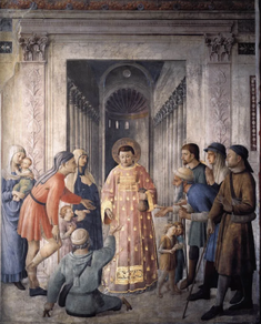 St Laurence Distributing Alms by Fra Angelico 1447-1449  © Cappella Niccolina, Palazzi Pontifici, Vatican, Wikimedia Commons
