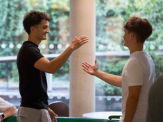 St Benedict's students congratulate each other
