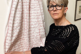 Diane Williams with her artwork