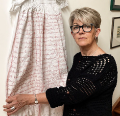 Diane Williams with her artwork
