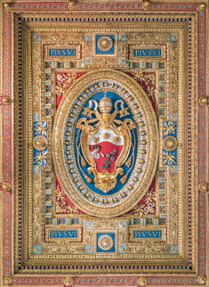 Pope Pius VI coat of arms in the Basilica of Saint John Lateran in Rome,  late 18th century © Alamy