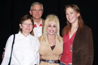 Dolly Parton with Janusz and his wife and daughter Grażyna and Kasia during her European tour.