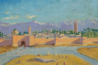 Sir Winston Churchill. 'The Tower of the Koutoubia Mosque'1943.  Image courtesy:  Private collection@Churchill Heritage Ltd.