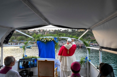 Pope arrives on board the Falco