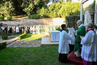 Pope Leo celebrates Mass in the Laudato Si gardens by Castel Gandolfo