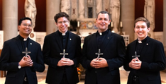 Robert Van Dyke, Wilson Lombard, Christian Goedel, and Noah Bock, made first vows on 8 Aug at St Thomas More Church, St Paul, Minnesota