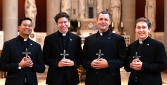 Robert Van Dyke, Wilson Lombard, Christian Goedel, and Noah Bock, made first vows on 8 Aug at St Thomas More Church, St Paul, Minnesota