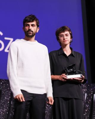 Yuval Abraham and Rachel Szor during closing ceremony at the Festival