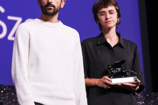 Yuval Abraham and Rachel Szor during closing ceremony at the Festival