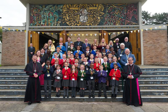 School choir who performed for Archbishop Buendía at St Mary's Leyland