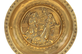 A German brass alms bowl, Nuremberg, 16th century, with depiction of the Annunciation © Sotheby's, Old Master Sculpture and Works of Art, 7 December 2010, lot 30