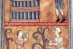 12th century painting:  Harvesting and pressing of the grapes