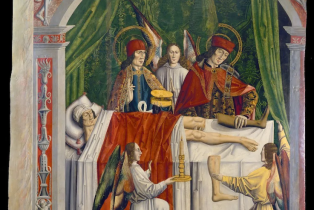 Saints Cosmas and Damian performing a miraculous cure by transplanting a leg. Master of Los Balbases, 1495 © Wellcome Library, London