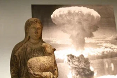 Statue of St Agnes from ruins of Nagasaki Cathedral after the bomb - displayed at UN Headquarters. Photo: Marcelo Schneider/WCC