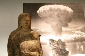 Statue of St Agnes from ruins of Nagasaki Cathedral after the bomb - displayed at UN Headquarters. Photo: Marcelo Schneider/WCC